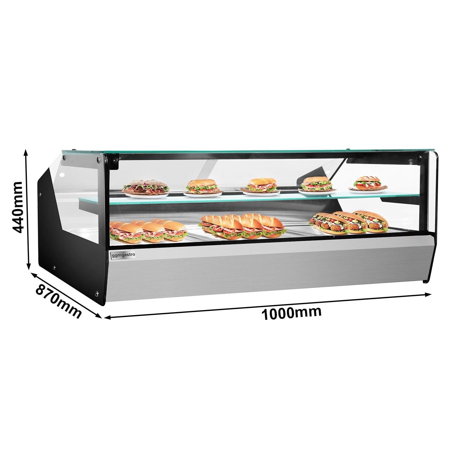 Set top hot holding showcase - 870 x 1000 mm - 3 x gn 1/1