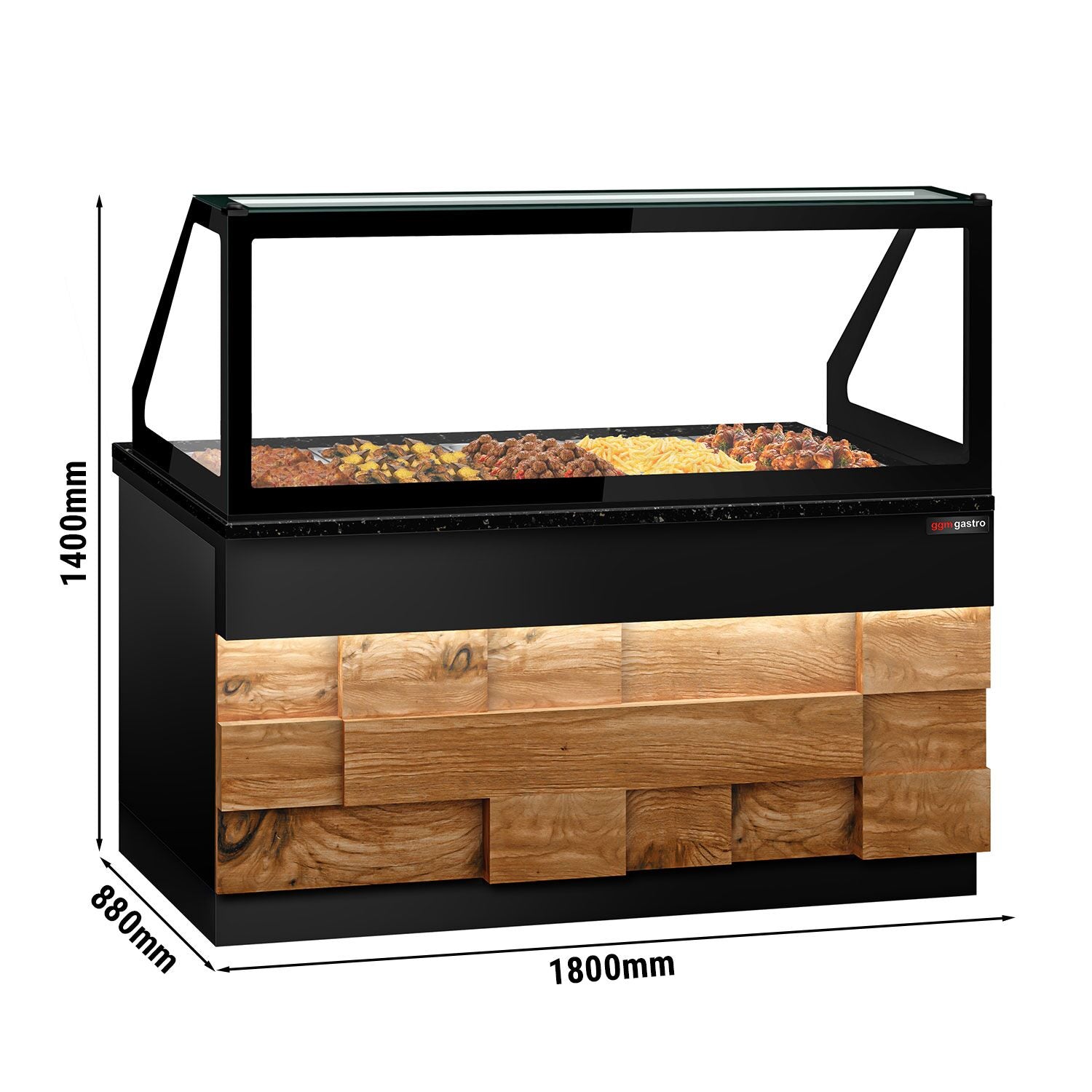 Hot Holding Showcase Toronto - 1800mm - Wooden Front Panel - For 5x GN 1/1 -Siyah Granite Working Machine