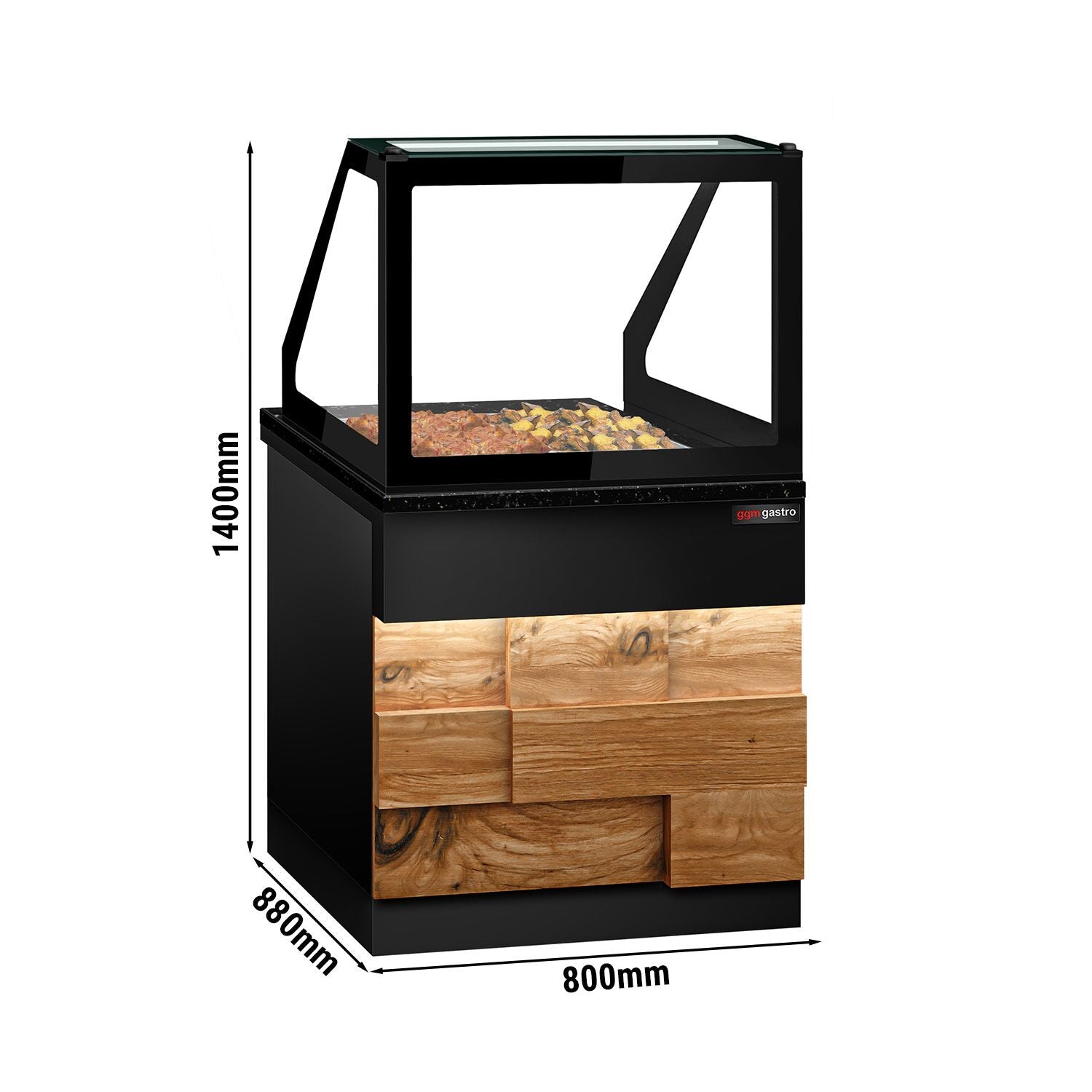 Hot Holding Showcase Toronto - 800mm - Wooden Front Panel- 2x GN 1/1- Black Granite Working Call