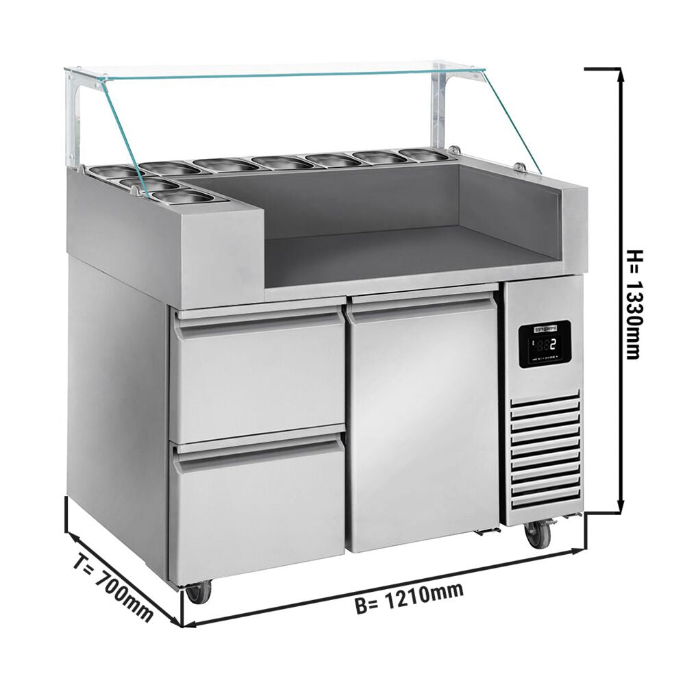 Preparation counter - 1210mm - 9x GN 1/6- 1 door & 2 drawers