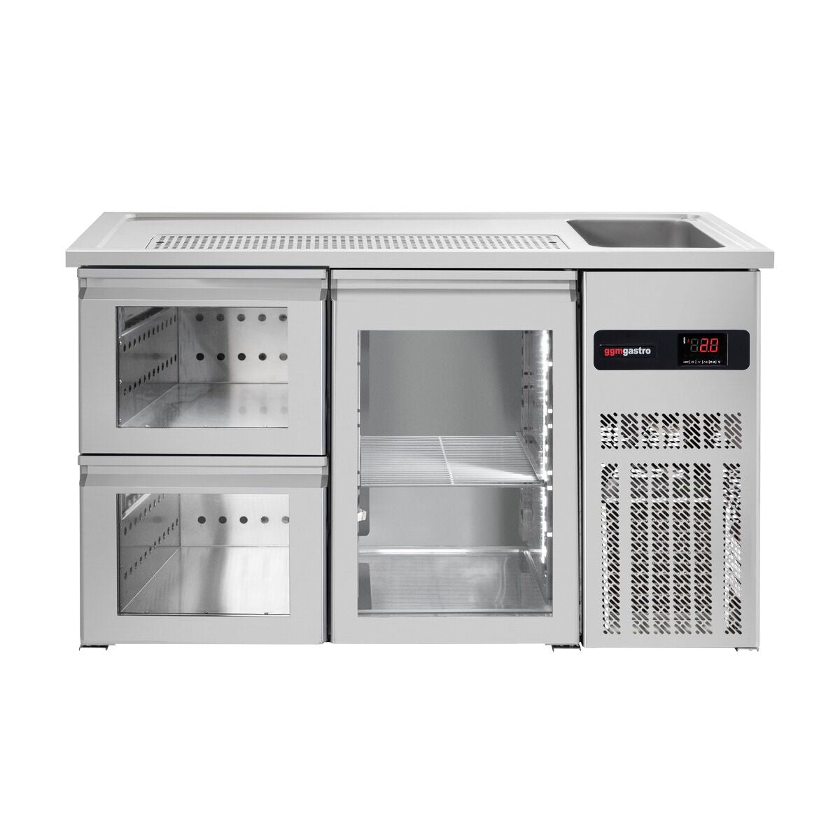 Beer counter - 1,55 x 0.7 m - 1 glass door & 2 glass drawer 1/2
