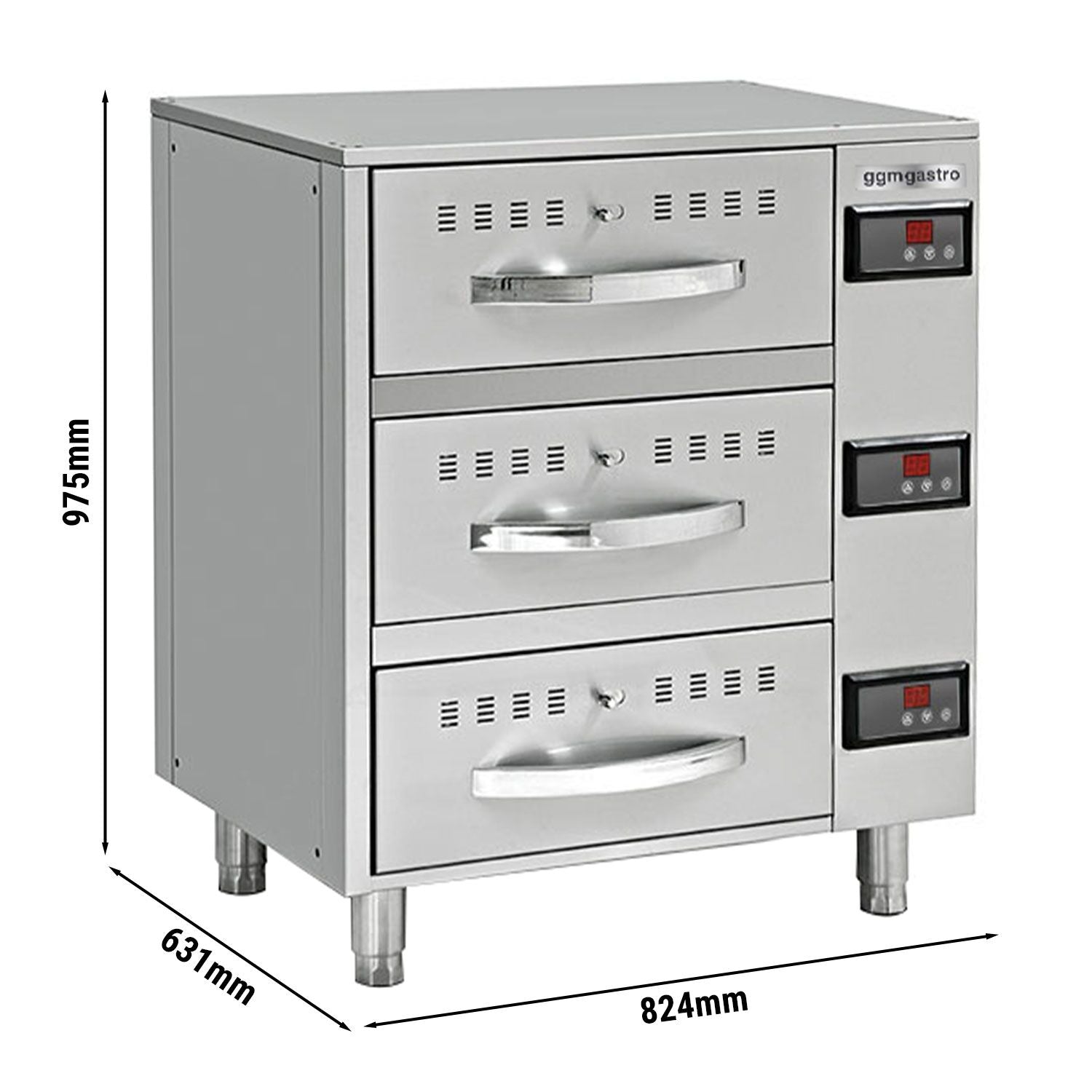 Heating cabinet - 824mm - 3 drawers