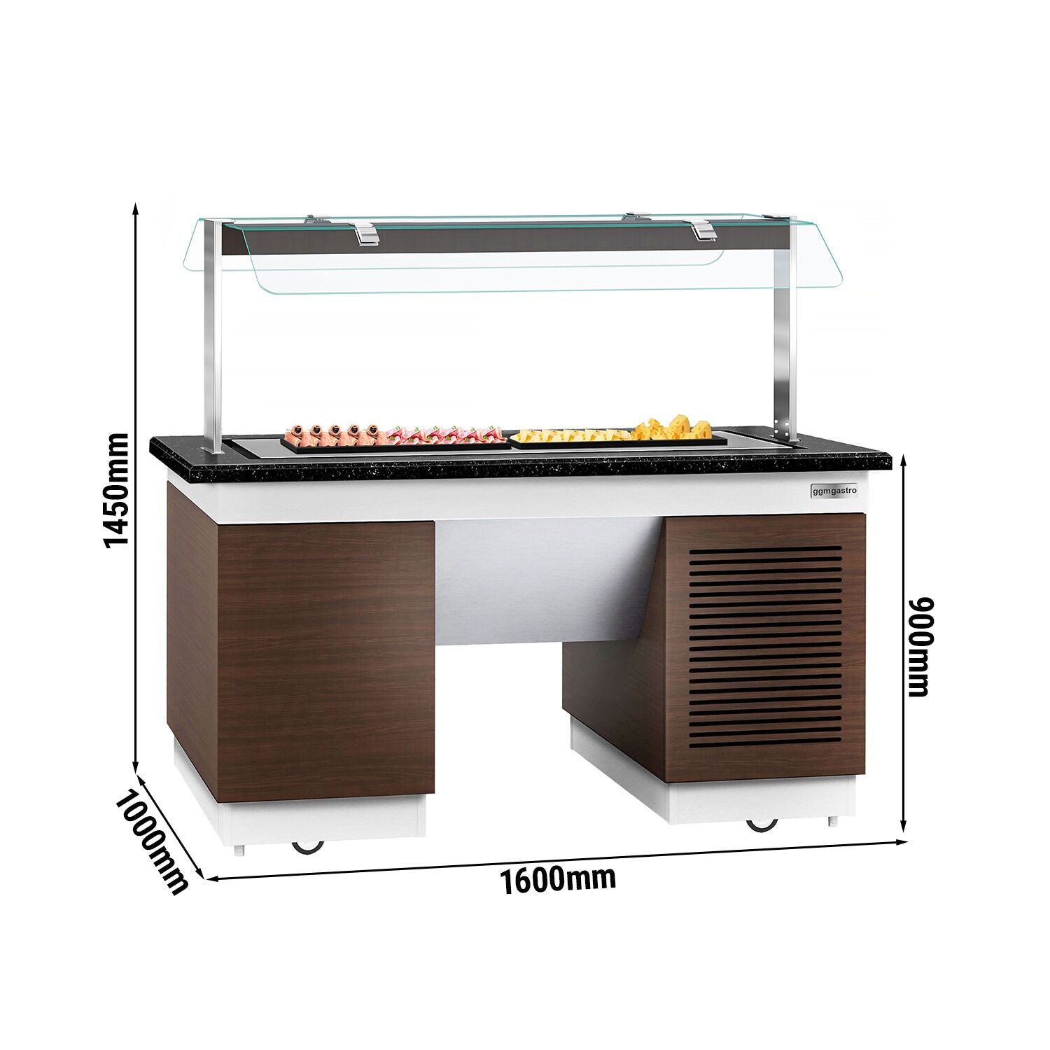 Cold Open Buffet counter dublin - 1600mm - cooler PLET & wheel