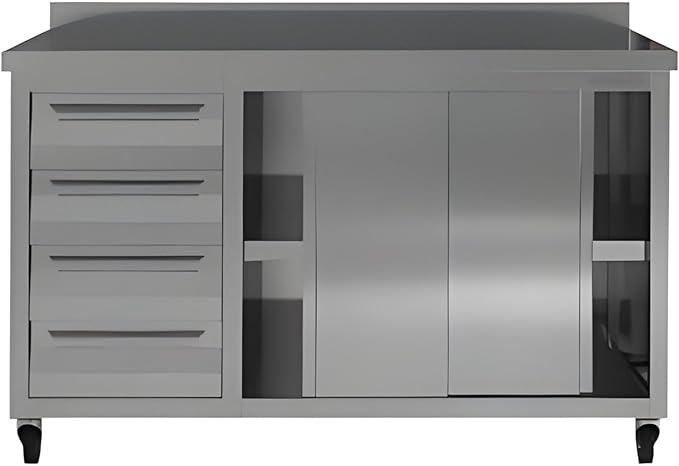 Stainless Steel Prep Table with Drawers, Sliding Doors and Wheels (55x23x33 Inches - SET)