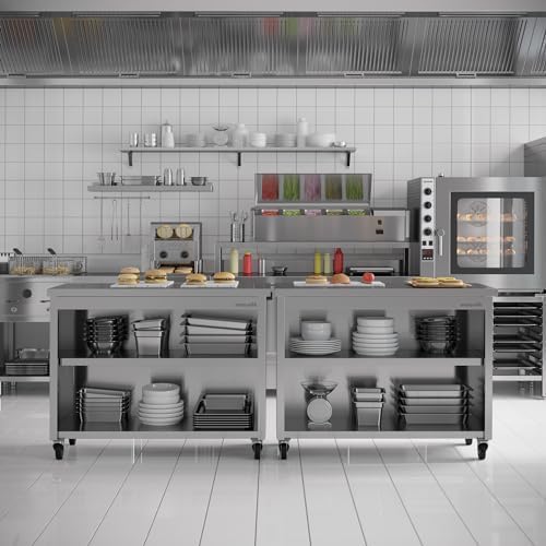 Stainless Steel Prep Table with Wheels - Commercial Kitchen Work Table with Backsplash and Under Shelf - Heavy Duty Commercial Work Station for Restaurant, Hotel (63x23x33 inches)
