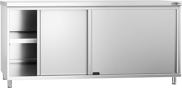 Stainless Steel Prep Table with Sliding Doors - Commercial Kitchen Work Table with Backsplash and Under Shelf (70.8x23.6x34.2 Inch)