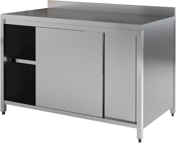 Commercial Kitchen Work Table with Backsplash and Under Shelf (43x23x33 inches)