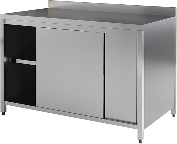 Commercial Kitchen Work Table with Backsplash and Under Shelf (55x23x33 inches)