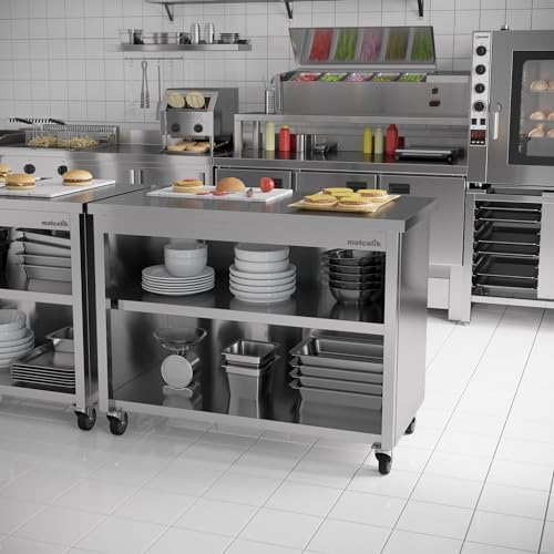 Stainless Steel Prep Table with Wheels - Commercial Kitchen Work Table with Backsplash and Under Shelf - Heavy Duty Commercial Work Station for Restaurant, Hotel (63x23x33 inches)