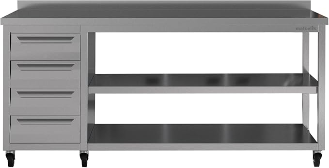 Stainless Steel Prep Table with Drawers and Wheels - Commercial Kitchen Work Table with Backsplash and Under Shelf - Heavy Duty Commercial Work Station for Restaurant, Hotel (75x23x33 inches)