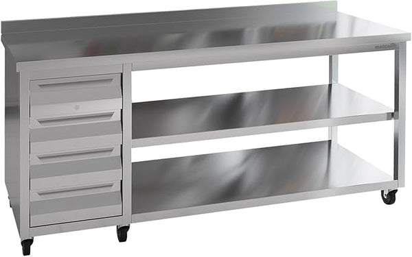 Stainless Steel Prep Table with Drawers and Wheels - Commercial Kitchen Work Table with Backsplash and Under Shelf - Heavy Duty Commercial Work Station for Restaurant, Hotel (75x23x33 inches)