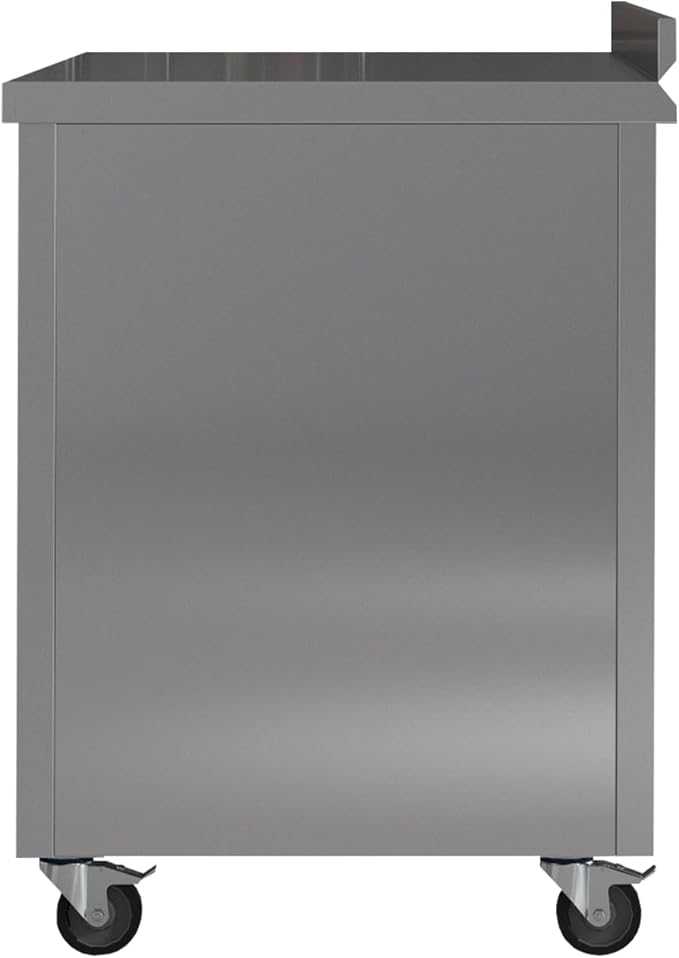 Stainless Steel Prep Table with Drawers, Sliding Doors and Wheels (75x23x33 inches)