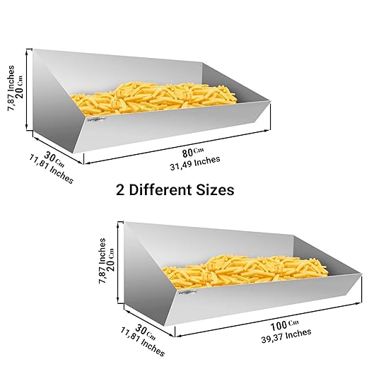 Commercial Stainless Steel French Fry Bagger Tray | Potato Resting Tub Heavy-Duty Fry Scoop Bin (31.4x11.8x7.8 Inch)