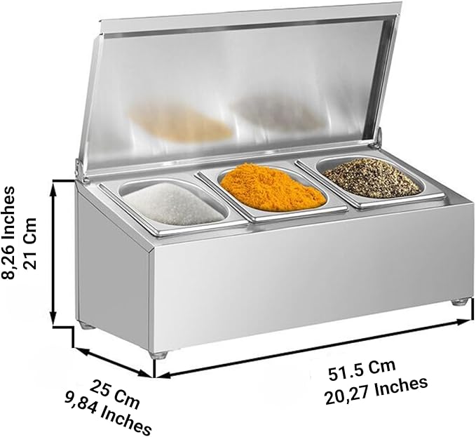 Stainless Steel Spice Rack Cabinet | 1/6 GN Organizer Shelf for Sauce Ingredients for Kitchen Pantry Use | Commercial Kitchen Restaurant Hotel Kitchen Spices Storage (20.2x9.8x8.2 Inch - 3 GN)