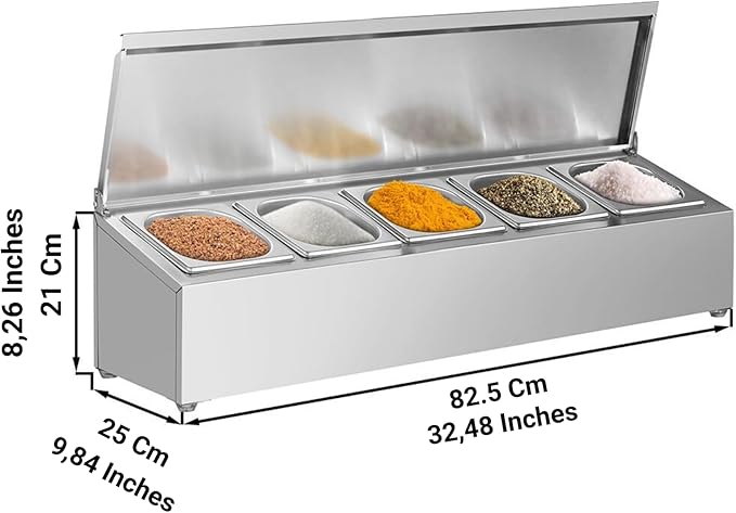 Stainless Steel Spice Rack Cabinet | 1/6 GN Organizer Shelf for Sauce Ingredients for Kitchen Pantry Use | Commercial Kitchen Restaurant Hotel Kitchen Spices Storage (32.4x9.8x8.2 Inch - 5 GN)