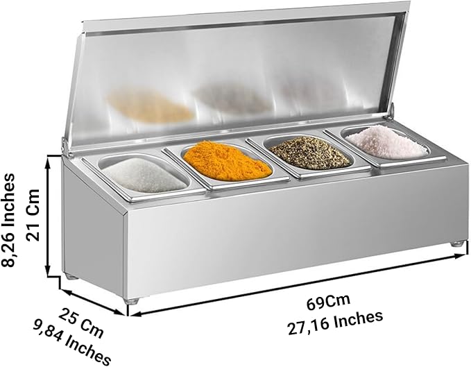 Stainless Steel Spice Rack Cabinet | 1/6 GN Organizer Shelf for Sauce Ingredients for Kitchen Pantry Use | Commercial Kitchen Restaurant Hotel Kitchen Spices Storage (27x9.8x8.2 Inch - 4 GN)