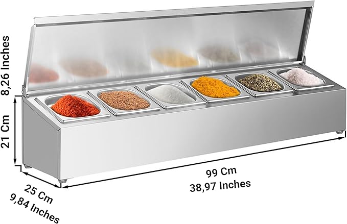 Stainless Steel Spice Rack Cabinet | 1/6 GN Organizer Shelf for Sauce Ingredients for Kitchen Pantry Use | Commercial Kitchen Restaurant Hotel Kitchen Spices Storage (38.9x9.8x8.2 Inch - 6 GN)