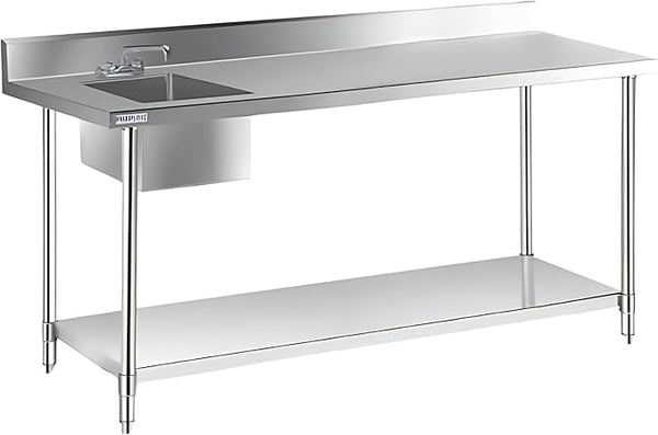 Stainless Steel Prep Sink With Countertop - Wash Table for Restaurant Outdoor (30x72x36 Inch)