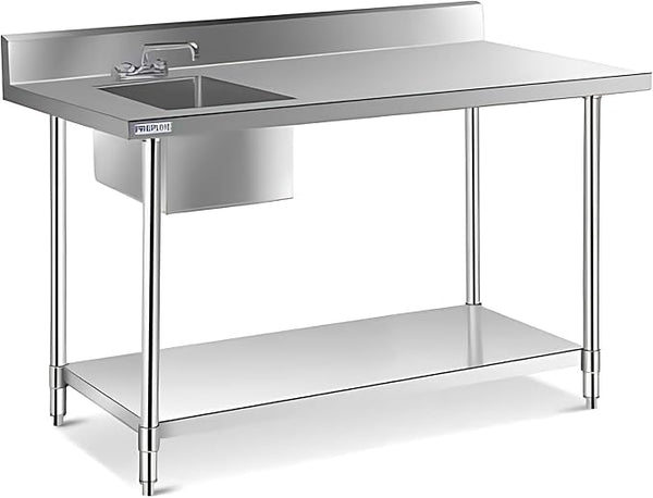 Stainless Steel Prep Sink With Countertop - Wash Table for Restaurant Outdoor (30x60x36 Inch)