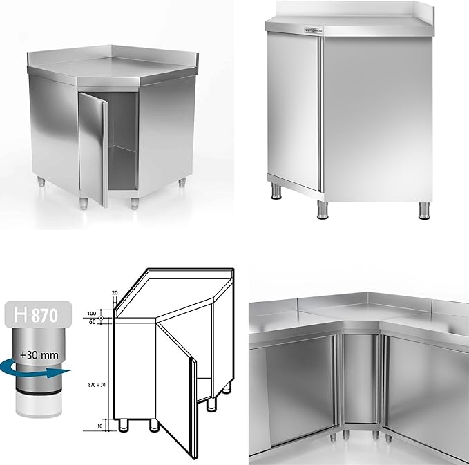 Stainless Steel Corner Prep Table with Doors - Commercial Kitchen Work Table with Backsplash and Under Shelf - Heavy Duty Commercial Work Station for Restaurant, Hotel (39.3x23.6 Inch with Backed)