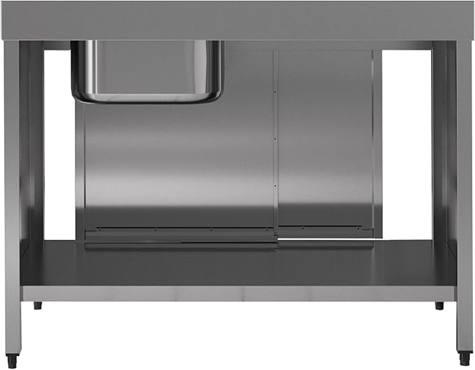Stainless Steel Prep Table with Sink and Sliding Doors - Commercial Kitchen Work Table with Backsplash - Heavy Duty Commercial Work Station for Restaurant, Hotel (Right Sided Sink)