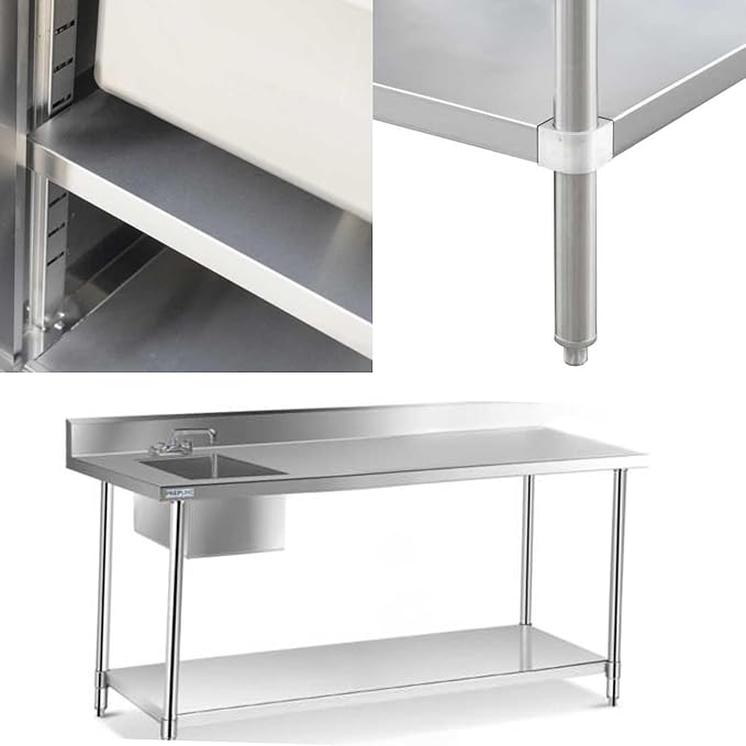 Stainless Steel Prep Sink With Countertop - Wash Table for Restaurant Outdoor (30x60x36 Inch)