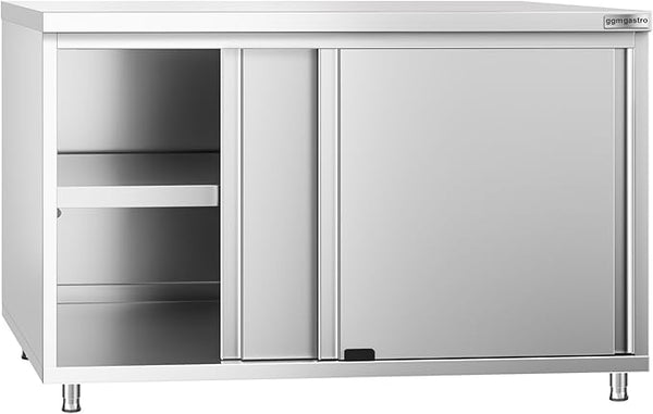 Stainless Steel Prep Table with Sliding Doors - Commercial Kitchen Work Table with Backsplash and Under Shelf (47.2x23.6x34.2 Inch)