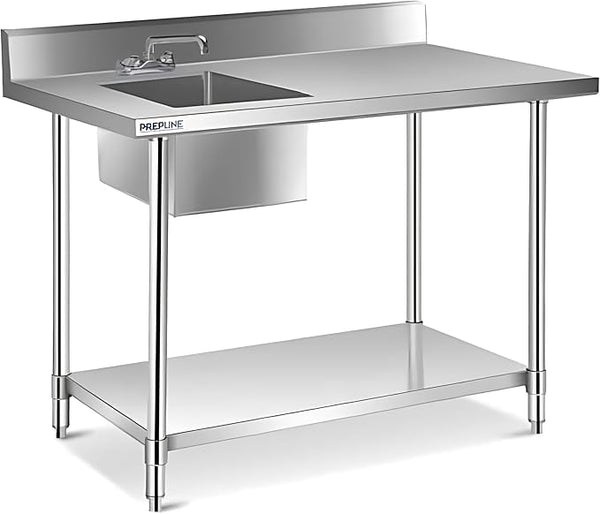 Stainless Steel Prep Sink With Countertop - Wash Table for Restaurant Outdoor (30x48x36 Inch)