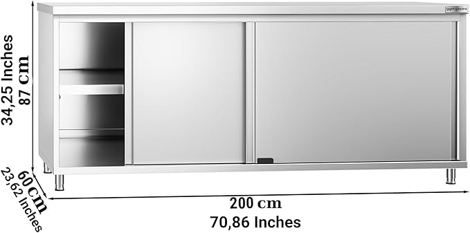 Stainless Steel Prep Table with Sliding Doors - Commercial Kitchen Work Table with Backsplash and Under Shelf (78.7x23.6x34.2 Inch)