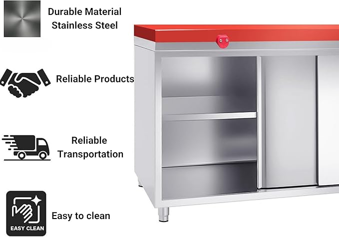 Stainless Steel Prep Table Doors - Polyethylene Table Top - Commercial Kitchen Work Table with Backsplash - Heavy Duty Commercial Work Station for Restaurant, Hotel (23.6x23.6x35.8 Inch)