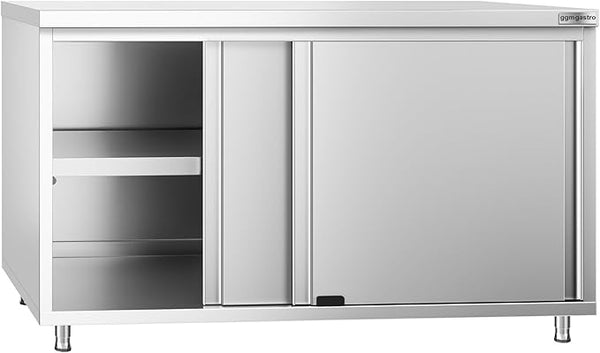 Stainless Steel Prep Table with Sliding Doors - Commercial Kitchen Work Table with Backsplash and Under Shelf (55.1x23.6x34.2 Inch)