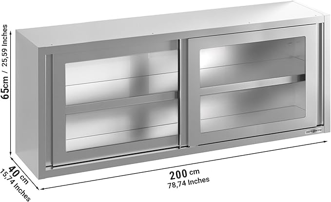 Wall Cabinet with Glass Door for Commercial Kitchen (78.7x15.7x25.5 Inch)