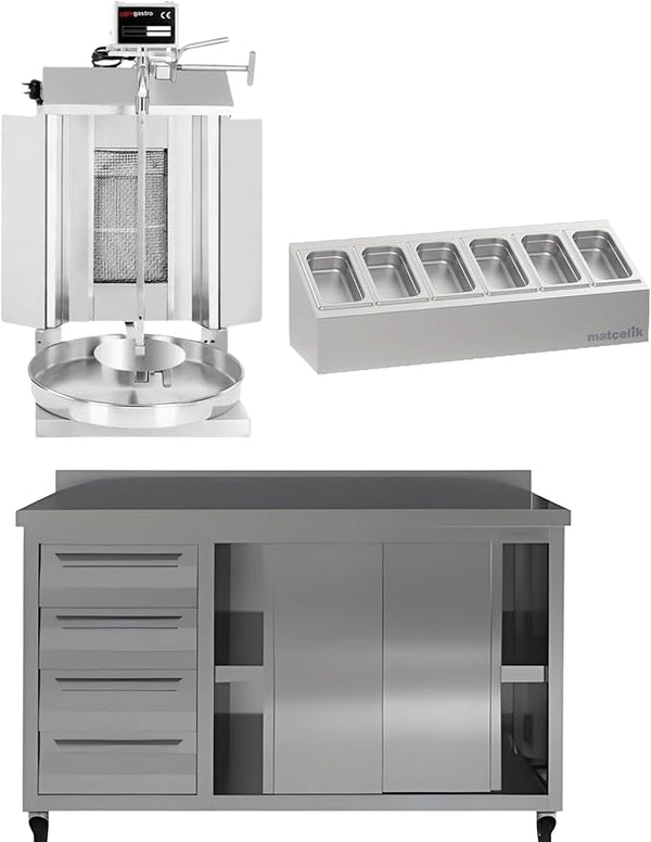 Stainless Steel Prep Table with Drawers, Sliding Doors and Wheels (55x23x33 Inches - SET)