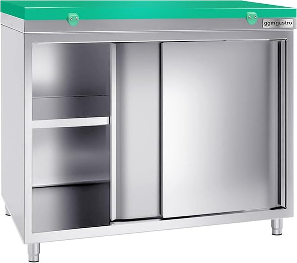 Stainless Steel Green Prep Table Sliding Doors - Polyethylene Table Top (39.3x23.6x35.8 Inch)