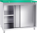 Stainless Steel Green Prep Table Sliding Doors - Polyethylene Table Top (47.2x23.6x35.8 Inch)