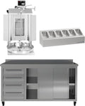 Stainless Steel Prep Table with Drawers, Sliding Doors and Wheels (63x23x33 Inches - SET)