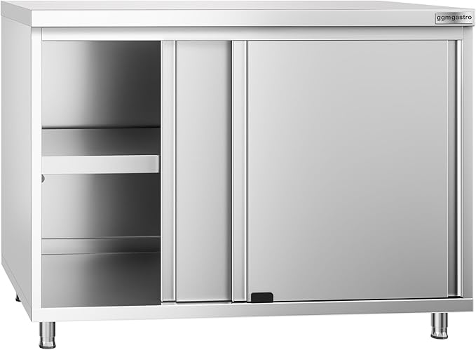 Stainless Steel Prep Table with Sliding Doors - Commercial Kitchen Work Table with Backsplash and Under Shelf (39.3x23.6x34.2 Inch)