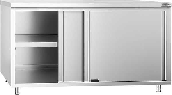 Stainless Steel Prep Table with Sliding Doors - Commercial Kitchen Work Table with Backsplash and Under Shelf (62.9x23.6x34.2 Inch)