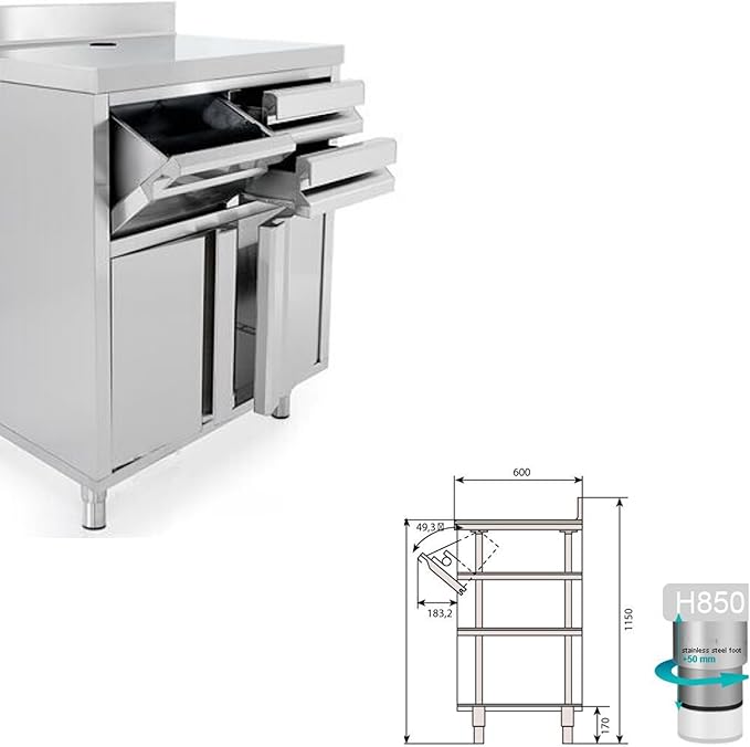 Commercial Stainless Steel Coffee Workbench with Drawers and Shelves | Kitchen Counter for Restaurant Hotels with Drawers with Telve Bucket (77.1x23.6x45.2 Inch)