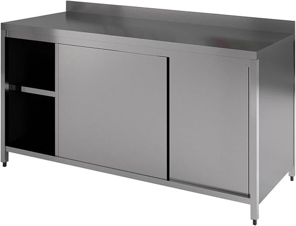 Commercial Kitchen Work Table with Backsplash and Under Shelf (63x23x33 inches)