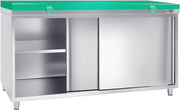 Stainless Steel Green Prep Table Sliding Doors - Polyethylene Table Top