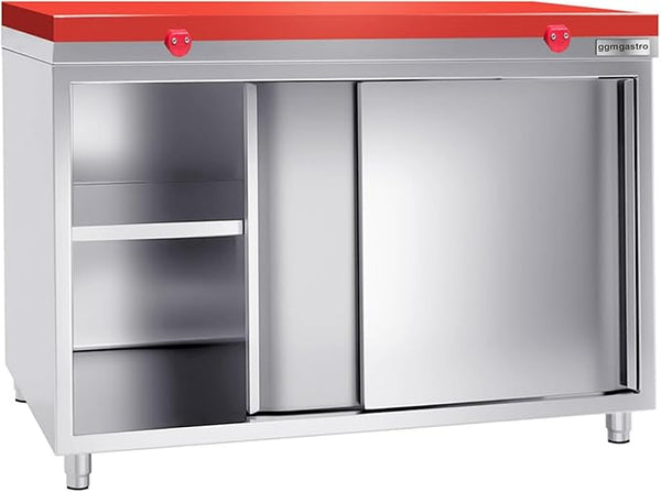 Stainless Steel Prep Table Sliding Doors - Polyethylene Table Top - Commercial Kitchen Work Table with Backsplash - Heavy Duty Commercial Work Station for Restaurant, Hotel (55.1x23.6x35.8 Inch)