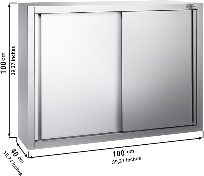 Stainless Steel Wall Cabinet with Sliding Door for Commercial Kitchen (39.3x15.7x39.3 Inch)