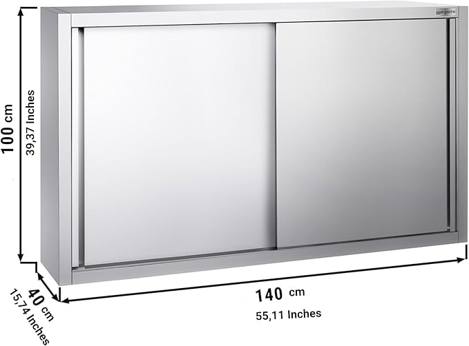 Stainless Steel Wall Cabinet with Sliding Door for Commercial Kitchen (55.1x15.7x39.3 Inch)