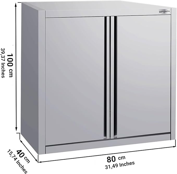 Stainless Steel Wall Cabinet with Sliding Door for Commercial Kitchen (31.4x15.7x39.3 Inch)