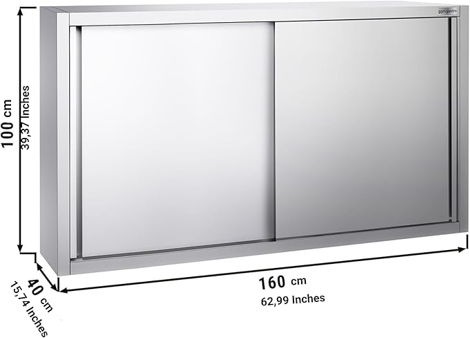 Stainless Steel Wall Cabinet with Sliding Door for Commercial Kitchen (62.9x15.7x39.3 Inch)