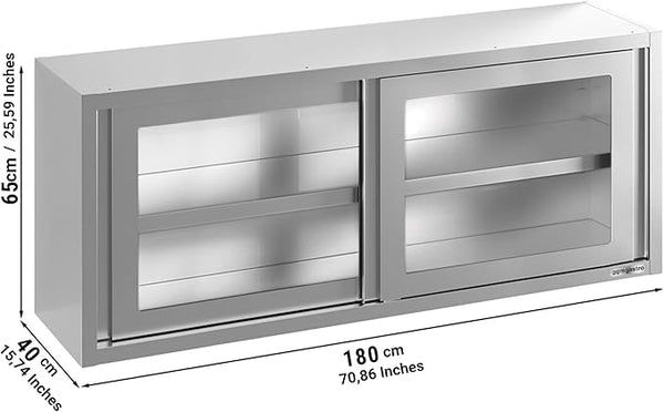 Wall Cabinet with Glass Door for Commercial Kitchen (70.8x15.7x25.5 Inch)