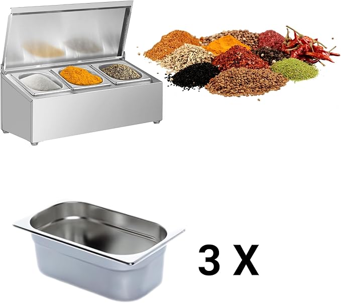 Stainless Steel Spice Rack Cabinet | 1/6 GN Organizer Shelf for Sauce Ingredients for Kitchen Pantry Use | Commercial Kitchen Restaurant Hotel Kitchen Spices Storage (20.2x9.8x8.2 Inch - 3 GN)