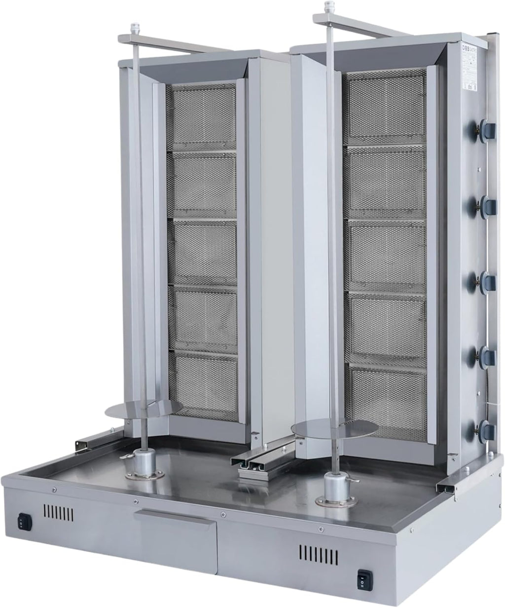 Double Bottom Doner Kebab Machine Shawarma 5+5 Burner Burner Gas Vertical Rotisserie Grill Cooker