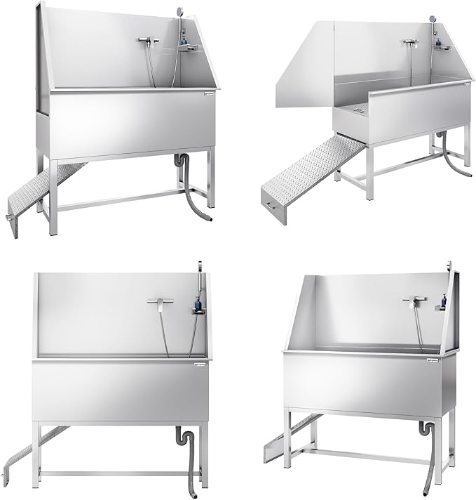 Pet Grooming Tub with Stainless Steel Sink with Faucet | Dogs and Pets Washing Station | Home and Outdoor Dog Bath Tub with Shower Hose and Sink for Pet Bathing (Ramp)